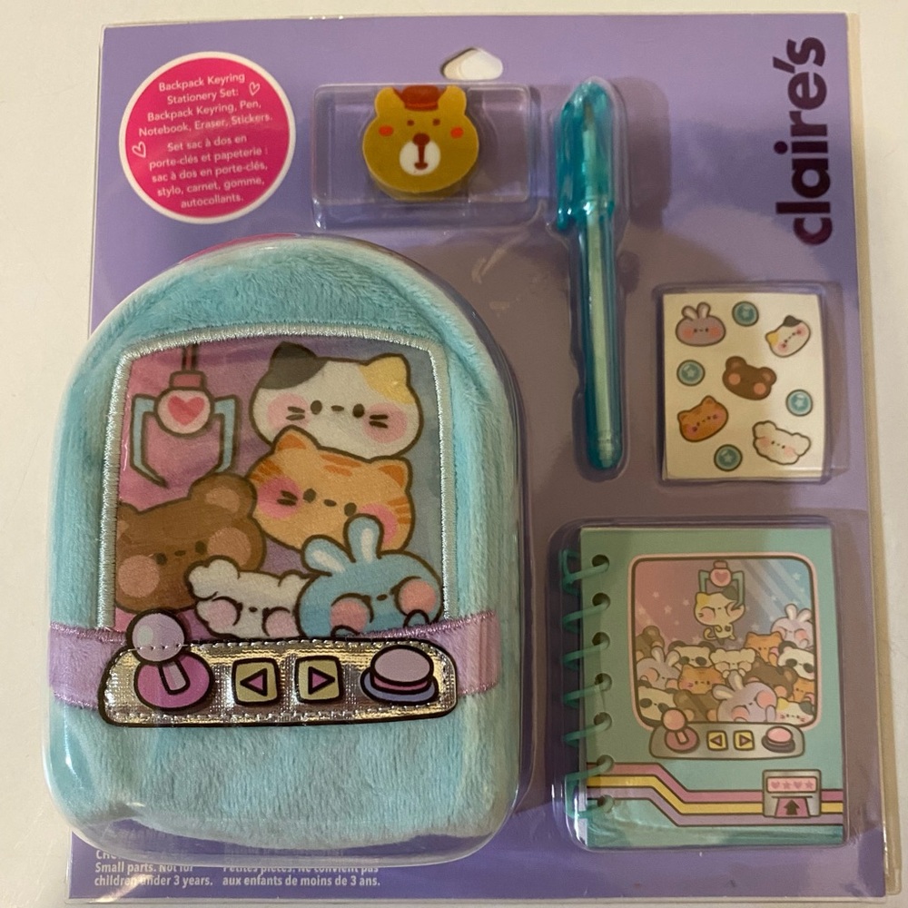 Claire's 5 Piece  Kitty Backpack Keyring Stationary Set, NEW